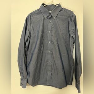 Lucky Brand Mens Button Front Shirt LargeSlim Fit Long Sleeve Gray Cotton Collar